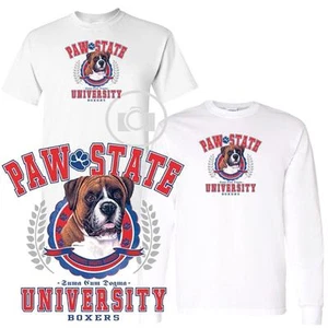 Boxer Long Ears Paw State University Short  Long Sleeve White T Shirt  M-3X - Picture 1 of 3
