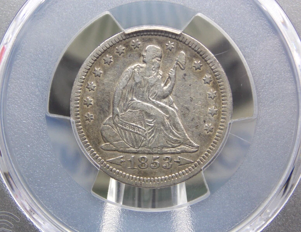 1853 "P" Seated Liberty Quarter *ARROWS & RAYS* 25c PCGS VF35 #632 Very Fine - Image 1 of 4