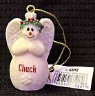 Chuck      Personalized White Glittery Snowman Ornament    2" X 1?   Ganz    Nwt