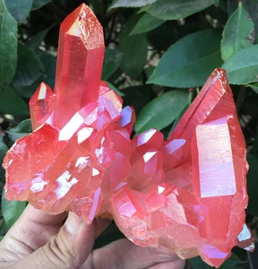 657g Red Flame Aura Quartz Titanium Plated Crystal Healing Cluster ip0400 - Bild 1 von 9