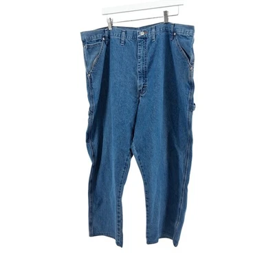 Wrangler Carpenter Jeans Mens 44x27 Hemmed Blue Denim Workwear Pants Hammer Loop - Image 1 of 4