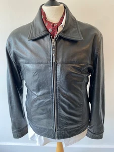 VINTAGE mens AviaTrix Black Leather Zip up Bomber Racing Jacket XL 44" - Picture 1 of 7
