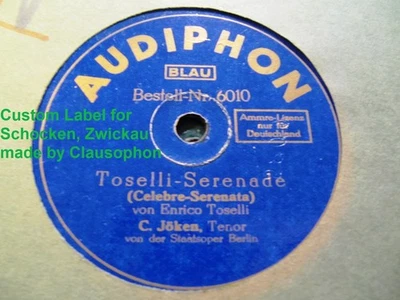 1930 CARL JOKEN AUDIPHON Clausophon Record Leoncavallo Mattinata Toselli Serenad - Image 1 of 2