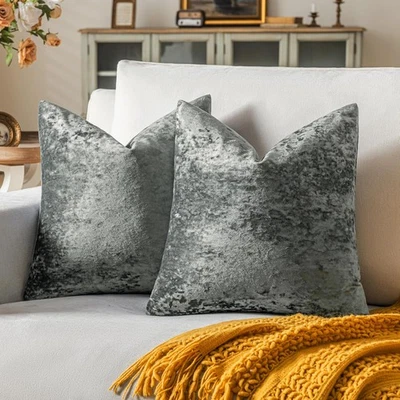 Set of 2 Gray Decorative Velvet Throw Pillow Covers 18 x 18 (Pack 2),  - Image 1 of 4