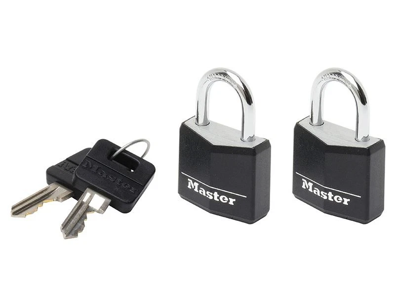 Master Lock - Kunci Gantung Aluminium Bersalut Vinyl Hitam 20mm 3-Pin - 2 Kunci - Image 1 of 1