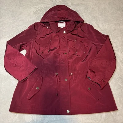 Jaqueta de chuva feminina CHARTER CLUB resistente à água com capuz tamanho pequeno XL Borgonha - Imagem 1 de 4