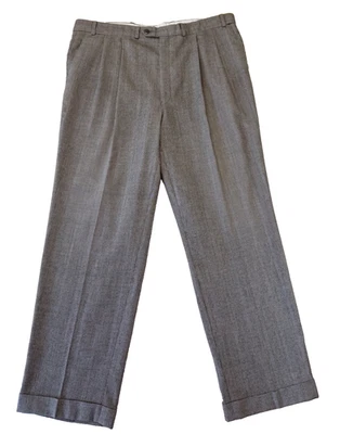 VTG Polo University Ralph Lauren Wool Pants Men 40X31 Plaid Pleat Cuffed Trouser - Image 1 of 4