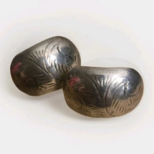 VTG Sterling Silver 925 Clip On Earrings Large Engraved Aztec - Picture 1 of 5