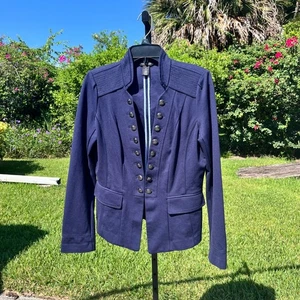 White House Black Market Marineblau Viskose Nylon Militär Jacke Größe 10 - Bild 1 von 7