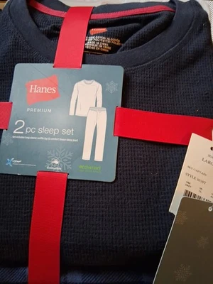Conjunto de 2 piezas para dormir Hanes para hombre manga larga grande top azul marino, pantalones nuevos, azul a cuadros Foto 1 de 4