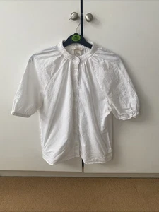 H&M Sweet Button Up Front Smart Shirt Blouse Crew Neck Grandad Collar - Picture 1 of 5