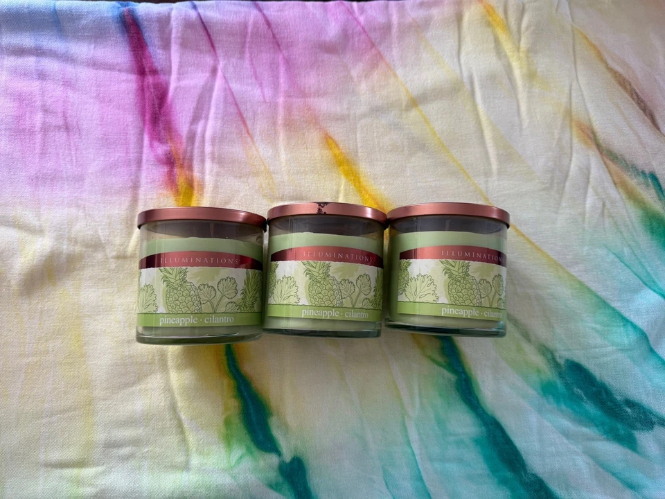 3 NUEVAS velas de tarro grande Illuminations piña cilantro 12,5 oz dos mechas raras Foto 1 de 1
