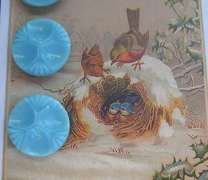 Set of 4 Vintage 3/4" Blue Pinched Glass Buttons ~Pre WWII - NOS - Picture 1 of 3