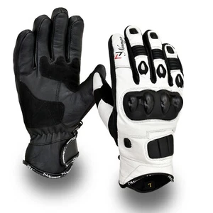 White Short Leather Knuckle Protection Motorbike Motorcycle Gloves - Picture 1 of 3