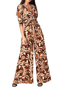 Anzug Frau Gebäude Mit Knoten Blumen Beige Hülle 3/4 V-Ausschnitt APPST2 - Bild 1 von 5