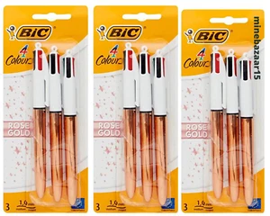 3 penne a sfera Bic 4 colori - oro rosa. Confezione da 3. B159893 | Spedizione gratuita nel Regno Unito - Foto 1 di 4