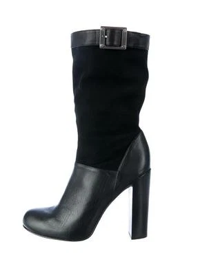 RACHEL ZOE Womens Black Leather Suede Buckle High Heel Ankle Bootie Boot 8-38 - Image 1 of 4