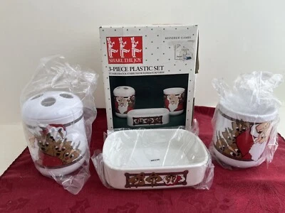 NUEVO EN CAJA JUEGOS DE RENOS VACACIONES BAÑO VASO CEPILLO DE DIENTES SOPORTE JABONERA JUEGO 3 PIEZAS Foto 1 de 4