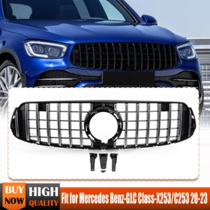 Chrome+Black GT Front Grille Grill Fit For Mercedes Benz X253 GLC43 2020-2023 . - Bild 1 von 10