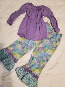 Sweet Chic-A-Dee Girl's Size 7 Purple Paisley Polkadot Print Cropped Outfit - Picture 1 of 4