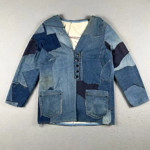 Vintage 70s Patchwork Jacket Small Medium Blue Denim Custom Handmade Lined - Picture 1 of 24