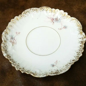 Antique B&T Limoges France Gold Scalloped Trim Floral Saucer 6.25" - Picture 1 of 5
