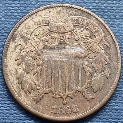 1868 Two Cent Piece 2c Better Grade VF - XF Details #82361 - Image 1 of 2