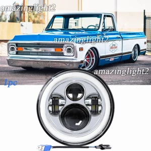 Chrome 7" Round Led High/Low Halo Headlight fit Chevy Camaro C10 C20 K10 Truck - Picture 1 of 12