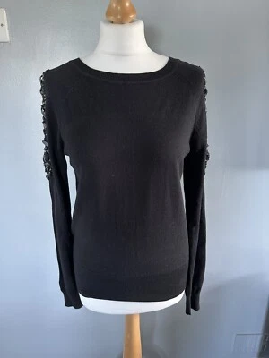 Oasis Women's Black Beaded Jumper Size 10 - Image 1 of 4