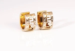 14k Yellow Gold Greek Key Chunky Hoop Earrings - Picture 1 of 4