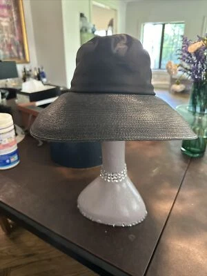 Patricia Underwood Too Negro Nylon Paja Lluvia Niebla Sombrero Ala Grande Envío Rápido Foto 1 de 4