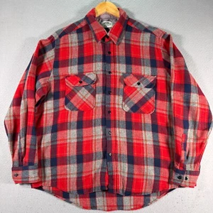 Vintage Field Master Flannel Shirt Mens XL Red Plaid Pockets Wool Outdoors 90s - Picture 1 of 10