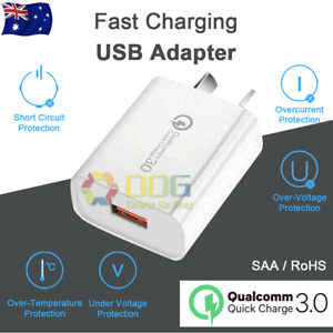 Qualcomm 18W Quick Charge QC 3.0 Fast Charging USB AU Plug Wall Charger White