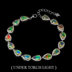 Sterling Silver Bracelet Opal Genuine Natural Mined Gems 7 to 8 1/4 Inch - Picture 1 of 24