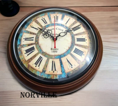 Antique Wall Clock Wooden Round Vintage Clock Home Living Room Decoration Gift - Image 1 of 4