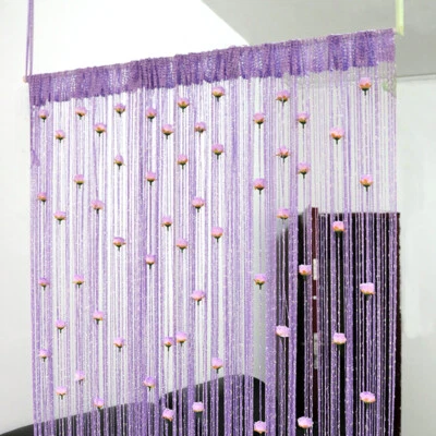 1*2m String Door Curtain Rose Floral Doorway Room Dividers Window Panel Tassels - Image 1 of 4