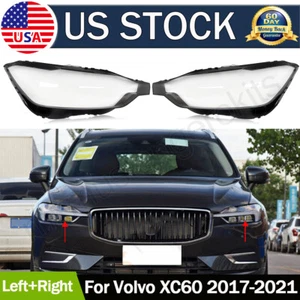 Left+Right Headlight Headlamp Clear Lens Auto Shell Cover For Volvo XC60 2017-21 - Picture 1 of 13
