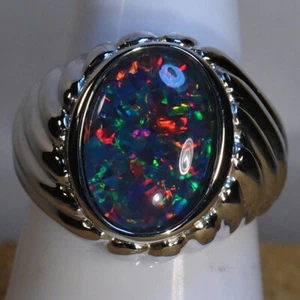 BEAUTIFUL GENUINE AUSTRALIA OPAL SOLID 14K WHITE GOLD MANS / WOMANS RING (16372) - Picture 1 of 5