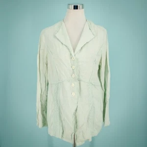 J. Jill Size Medium M Mint Green Crochet Lace Detail Button Down Linen Jacket - Picture 1 of 8