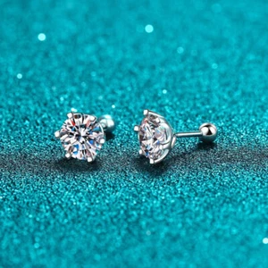 Real Moissanite Stud Earrings 14k White Gold Plated 925 Silver Hip Hop Pass Test - Picture 1 of 11