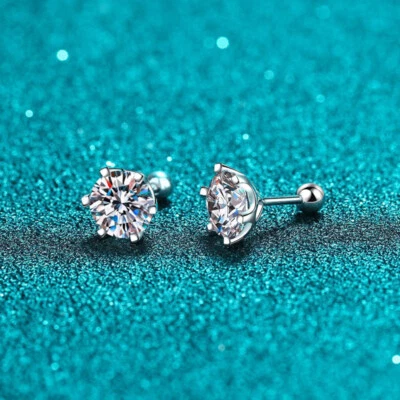 Real Moissanite Stud Earrings 14k White Gold Plated 925 Silver Hip Hop Pass Test - Image 1 of 4