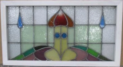 OLD ENGLISH LEADED STAINED GLASS WINDOW TRANSOM Pretty Abstract 34" x 18.75" - Image 1 of 3