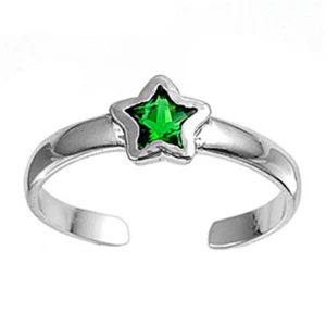 Star Simulated Green .925 Sterling Silver Toe Ring - Picture 1 of 2