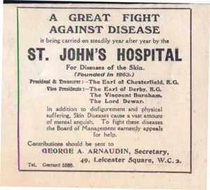 St John's Hospital for Skin Diseases, Leicester Sq., London. 1921 Vintage Advert - Picture 1 of 1