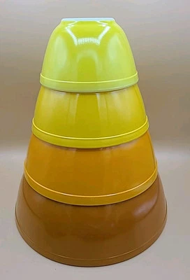 Pyrex Citrus Yellow Daisy Orange Set Of 4 Vintage Glass Mixing Bowls - Image 1 of 4