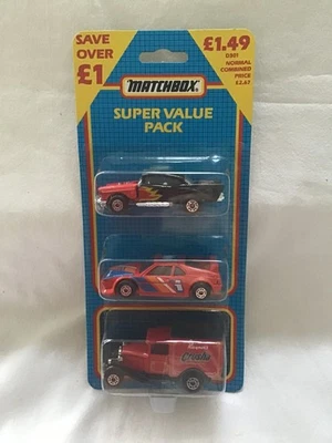 MATCHBOX MB858 TRIPLE PACK - 57 CHEVY - BMW M1 - MODEL A ' CRUSHA  ' - Image 1 of 2