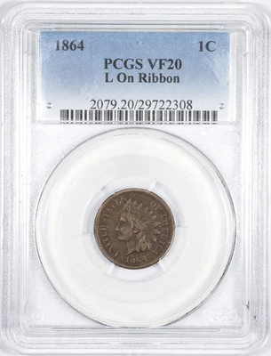 1864 L On Ribbon PCGS VF20 Indian Head Penny Cent Very Fine - Image 1 of 4