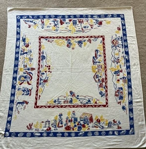 1950’s Mexican Fiesta Souvenir Cloth Tablecloth 49” By 47” Multi Colored - Picture 1 of 5