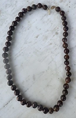 Vintage 14K Gold Tiger Eye Bead Necklace 18” Round Beads Gemstone Gift - Image 1 of 4