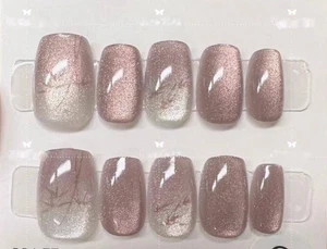 10 Piezas Uñas Cortas Cuadradas Falsas Prensadas Bambú Ojo de Gato Antigüedad Uñas Falsas Talla-M - Imagen 1 de 3